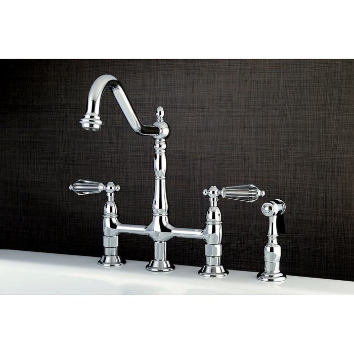 Wilshire KS1271WLLBS Two-Handle 4-Hole Deck Mount Bridge Kitchen Faucet with Brass Sprayer, Polished Chrome