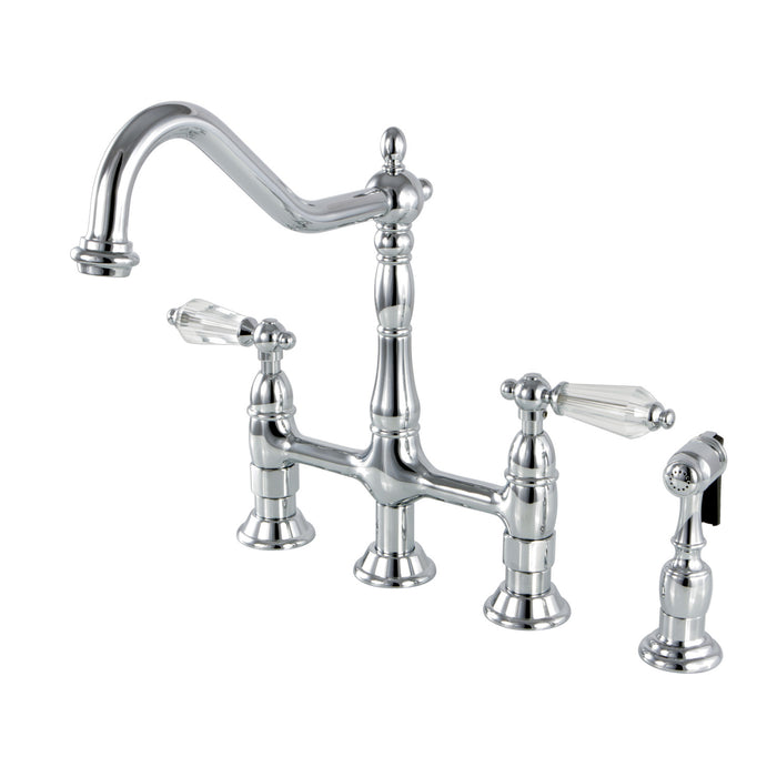 Wilshire KS1271WLLBS Two-Handle 4-Hole Deck Mount Bridge Kitchen Faucet with Brass Sprayer, Polished Chrome