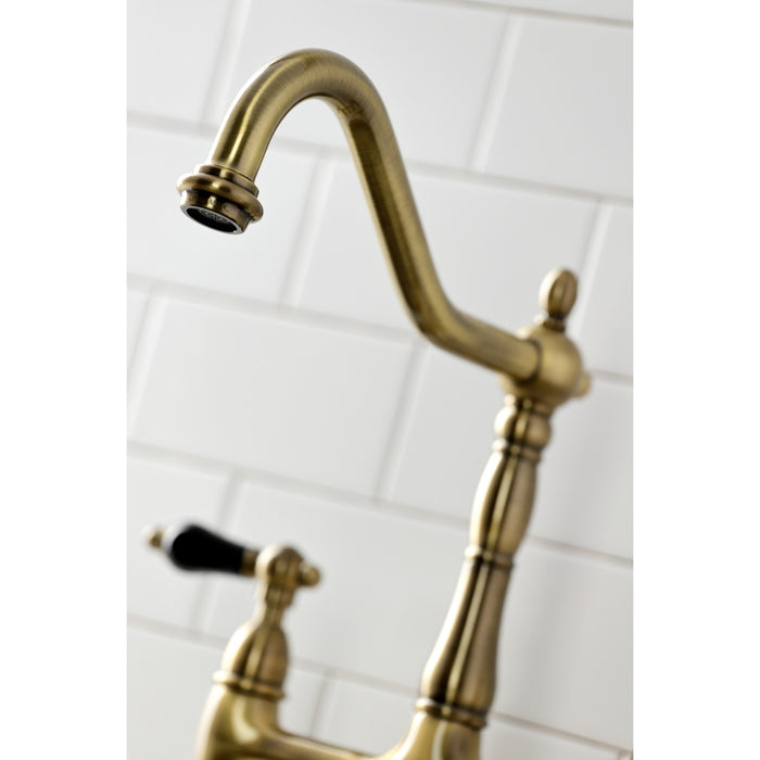 Duchess KS1273PKLBS Two-Handle 4-Hole Deck Mount Bridge Kitchen Faucet with Brass Sprayer, Antique Brass