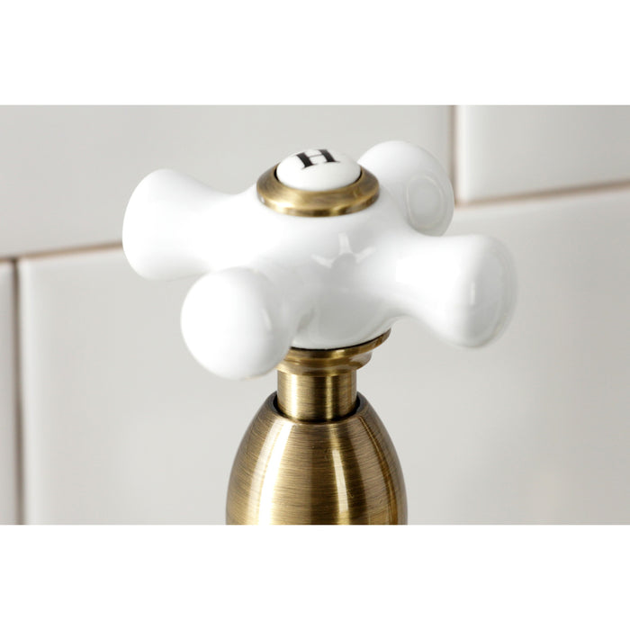 Kingston Heirloom KS1273PXBS - Heritage Two-Handle 4-Hole Deck Mount Bridge Kitchen Faucet with Brass Sprayer, Antique Brass