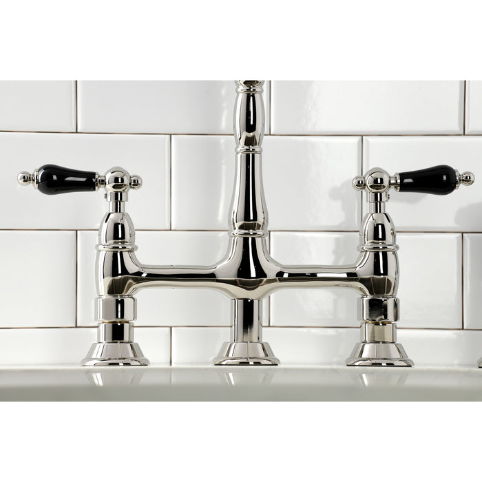 Duchess KS1276PKLBS Two-Handle 4-Hole Deck Mount Bridge Kitchen Faucet with Brass Sprayer, Polished Nickel