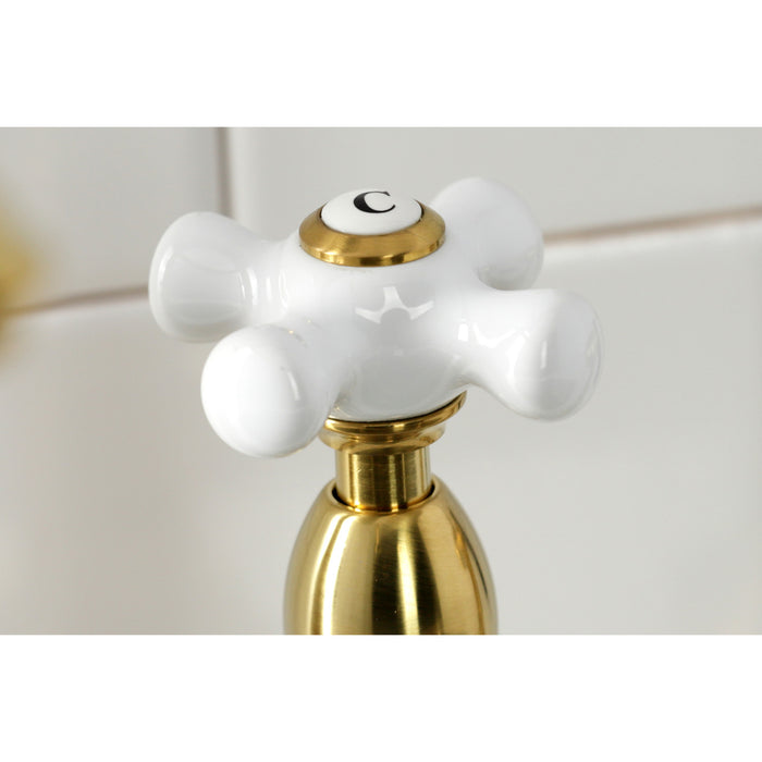 Kingston Heirloom KS1277PXBS - Heritage Two-Handle 4-Hole Deck Mount Bridge Kitchen Faucet with Brass Sprayer, Brushed Brass