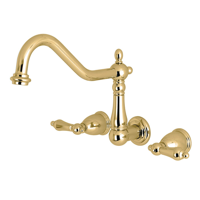 Heritage KS1282AL Two-Handle 3-Hole Wall Mount Kitchen Faucet, Polished Brass