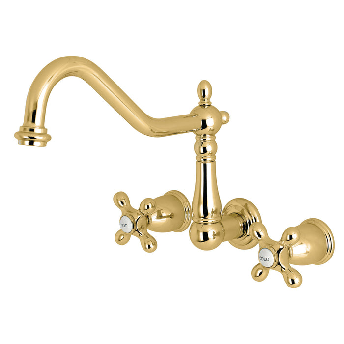 Heritage KS1282AX Two-Handle 3-Hole Wall Mount Kitchen Faucet, Polished Brass