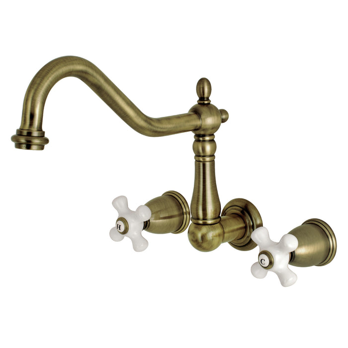 Heritage KS1283PX Two-Handle 3-Hole Wall Mount Kitchen Faucet, Antique Brass