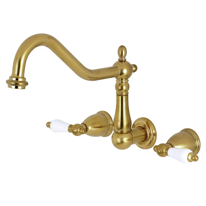 Heritage KS1287PL Two-Handle 3-Hole Wall Mount Kitchen Faucet, Brushed Brass