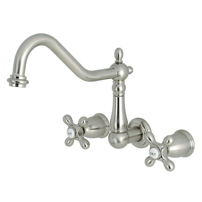 Heritage KS1288AX Two-Handle 3-Hole Wall Mount Kitchen Faucet, Brushed Nickel