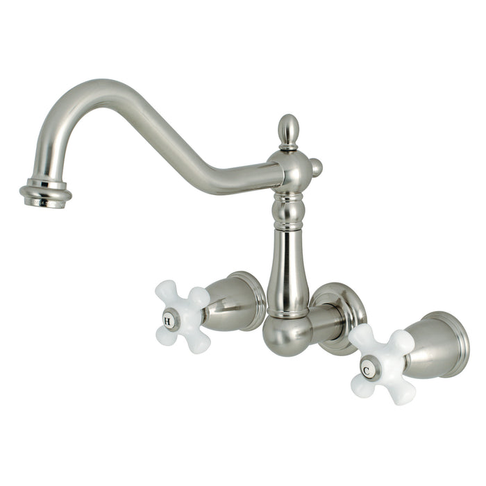 Heritage KS1288PX Two-Handle 3-Hole Wall Mount Kitchen Faucet, Brushed Nickel