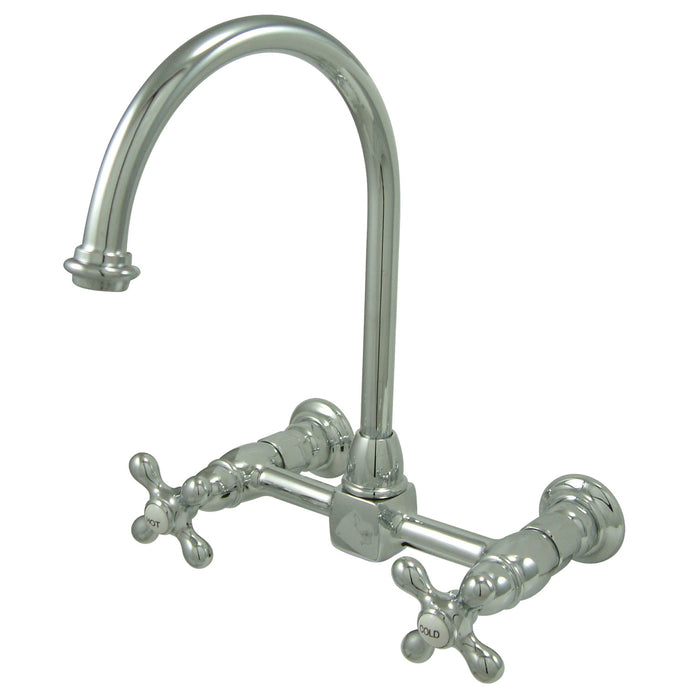 Kingston Tulare KS1291AX - Restoration Two-Handle 2-Hole Wall Mount Bridge Kitchen Faucet, Polished Chrome