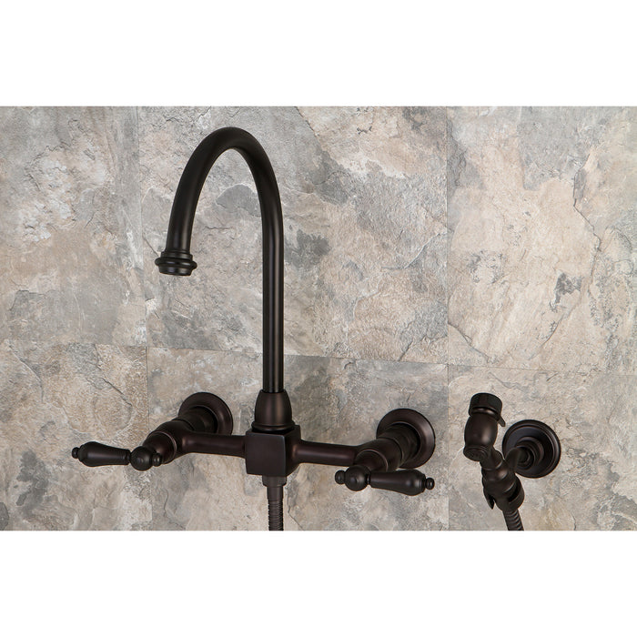 Restoration KS1295ALBS Two-Handle 2-Hole Wall Mount Bridge Kitchen Faucet with Brass Sprayer, Oil Rubbed Bronze