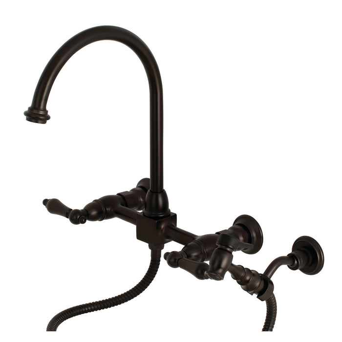 Restoration KS1295ALBS Two-Handle 2-Hole Wall Mount Bridge Kitchen Faucet with Brass Sprayer, Oil Rubbed Bronze