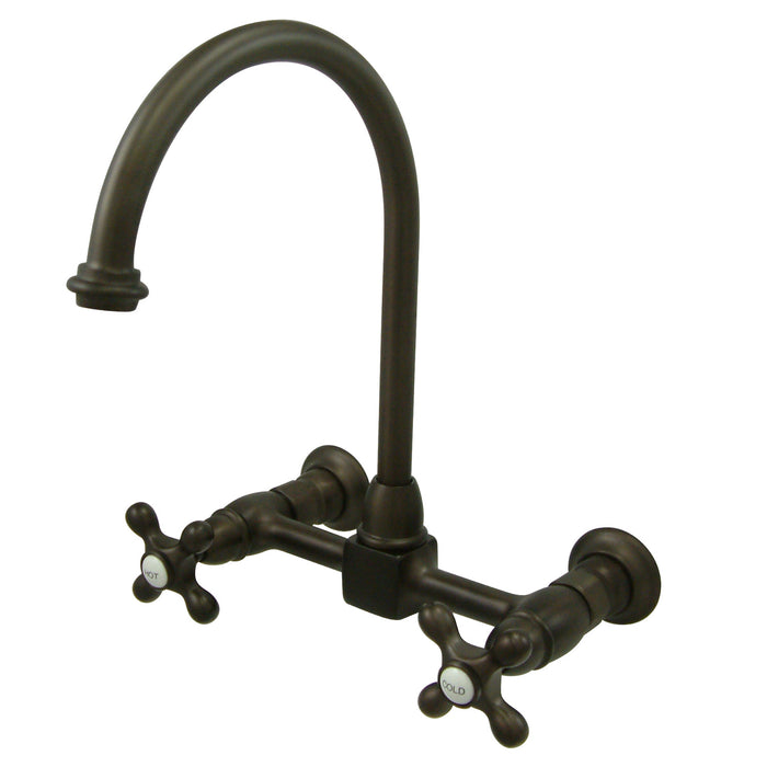 Kingston Tulare KS1295AX - Restoration Two-Handle 2-Hole Wall Mount Bridge Kitchen Faucet, Oil Rubbed Bronze