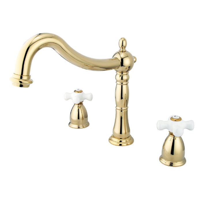 Heritage KS1342PX Two-Handle 3-Hole Deck Mount Roman Tub Faucet, Polished Brass