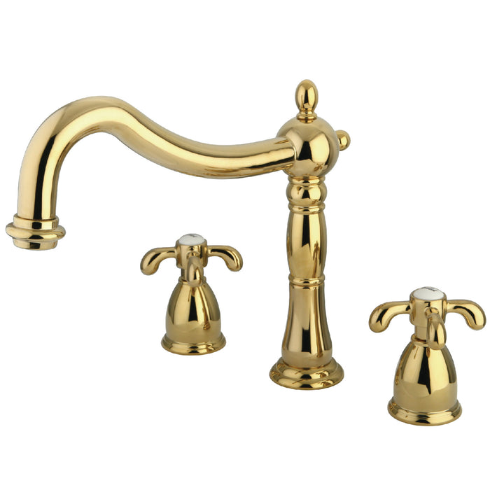 French Country KS1342TX Two-Handle 3-Hole Deck Mount Roman Tub Faucet, Polished Brass