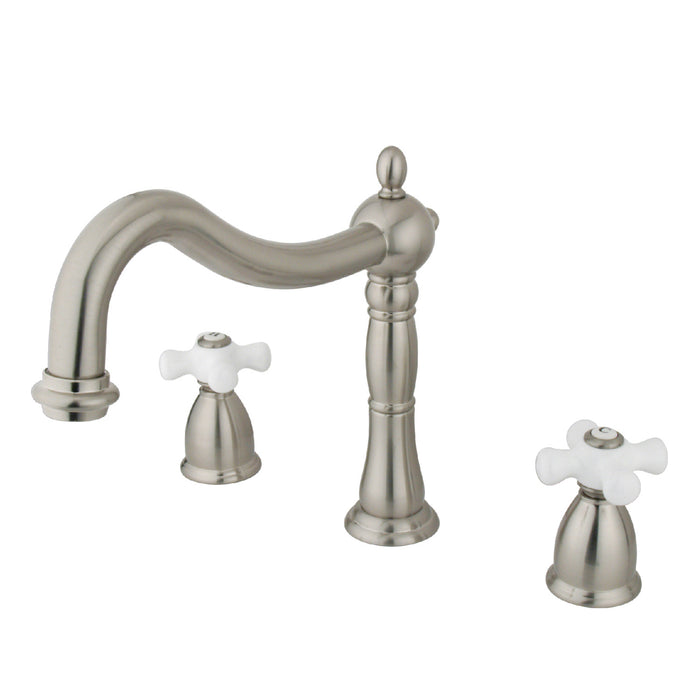 Heritage KS1348PX Two-Handle 3-Hole Deck Mount Roman Tub Faucet, Brushed Nickel