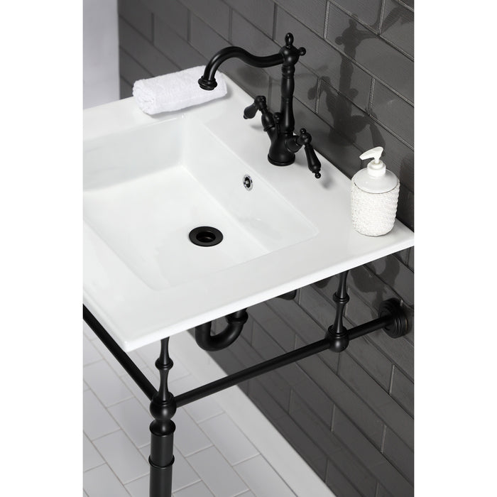 Heritage KS1430AL Two-Handle 1-or-3 Hole Deck Mount Bathroom Faucet with Brass Pop-Up, Matte Black