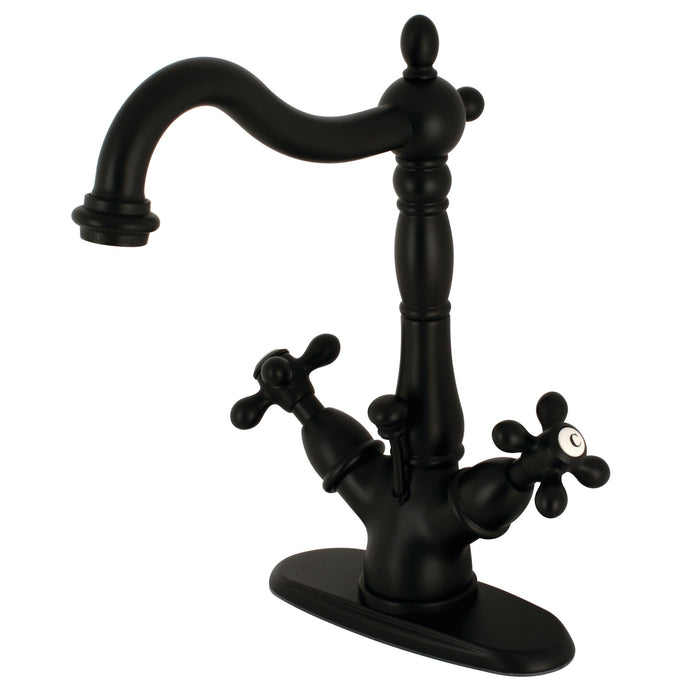 Heritage KS1430AX Two-Handle 1-or-3 Hole Deck Mount Bathroom Faucet with Brass Pop-Up, Matte Black