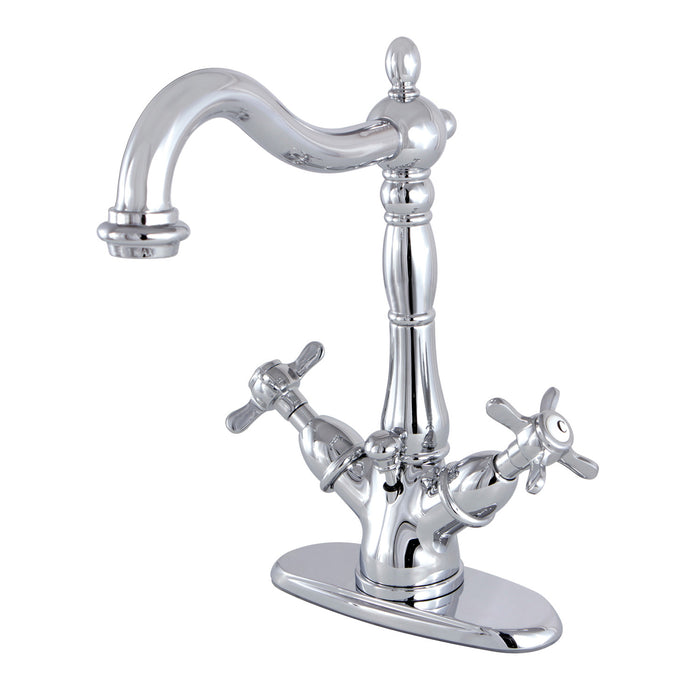 Essex KS1431BEX Double-Handle 1-or-3 Hole Deck Mount 4-Inch Centerset Bathroom Faucet with Brass Pop-Up, Polished Chrome