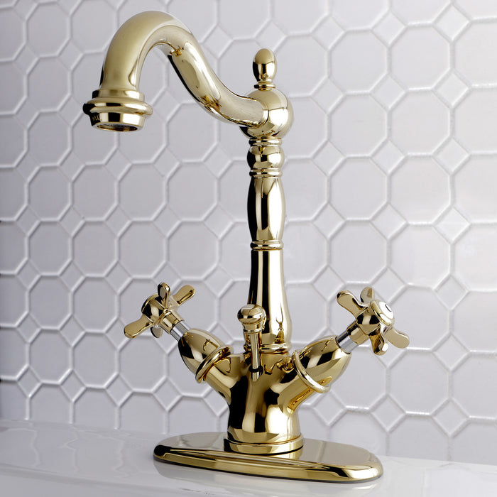 Essex KS1432BEX Two-Handle 1-or-3 Hole Deck Mount Bathroom Faucet with Brass Pop-Up, Polished Brass