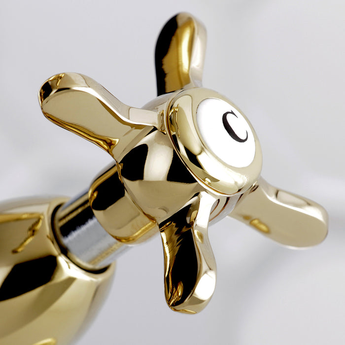 Kingston Heirloom KS1432BEX - Essex Double-Handle 1-or-3 Hole Deck Mount 4-Inch Centerset Bathroom Faucet with Brass Pop-Up, Polished Brass