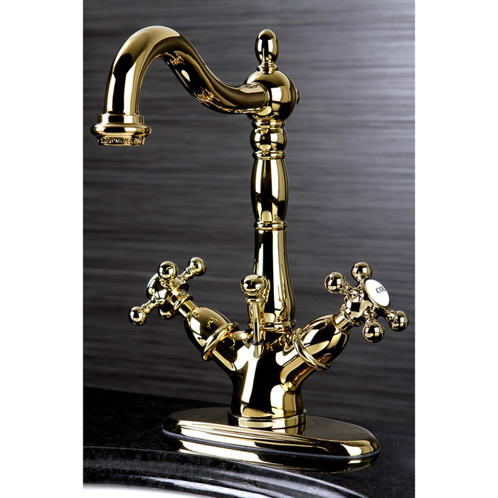 Kingston Heirloom KS1432BX - Vintage Double-Handle 1-or-3 Hole Deck Mount 4-Inch Centerset Bathroom Faucet with Brass Pop-Up, Polished Brass