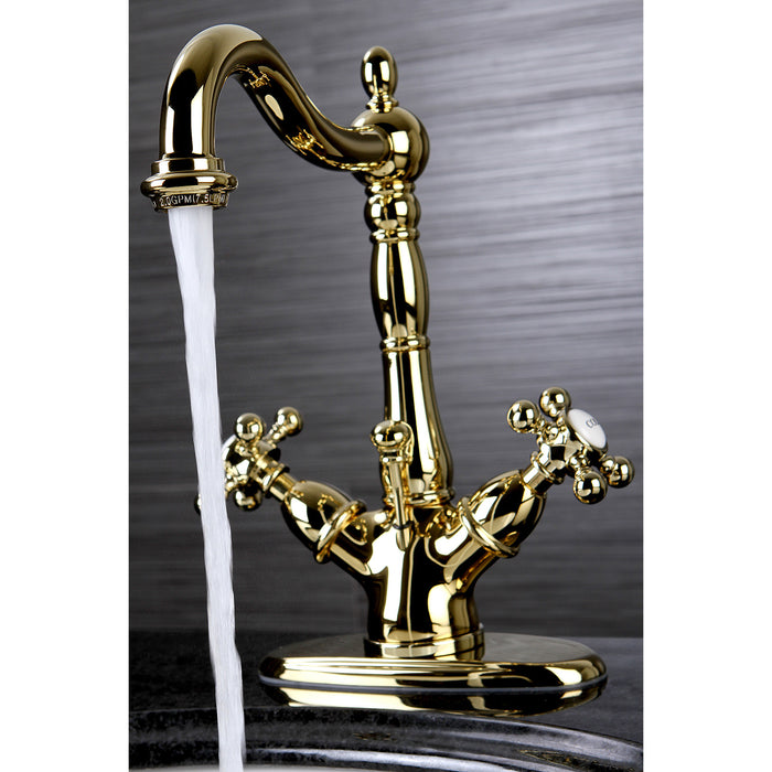 Kingston Heirloom KS1432BX - Vintage Double-Handle 1-or-3 Hole Deck Mount 4-Inch Centerset Bathroom Faucet with Brass Pop-Up, Polished Brass