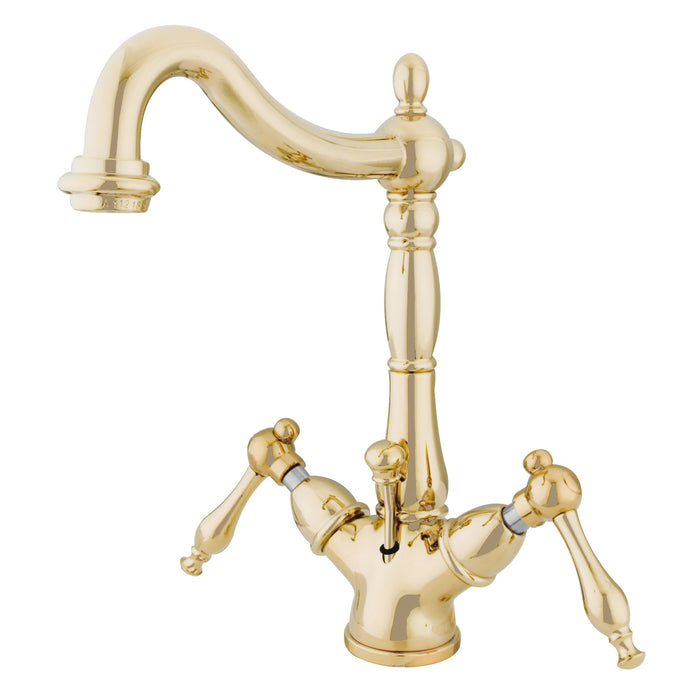 Naples KS1432NL Two-Handle 1-or-3 Hole Deck Mount Bathroom Faucet with Brass Pop-Up, Polished Brass