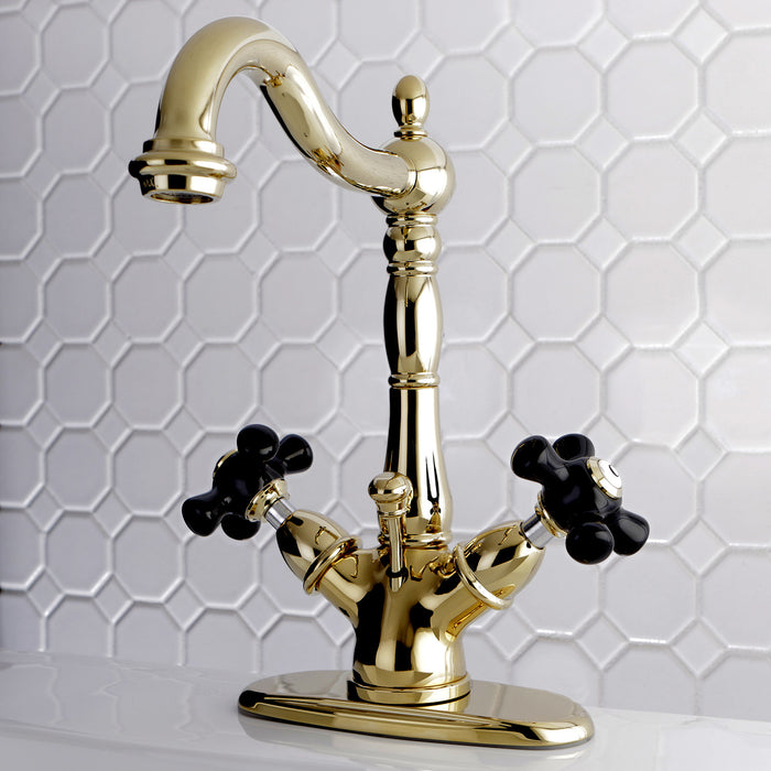 Duchess KS1432PKX Two-Handle 1-or-3 Hole Deck Mount Bathroom Faucet with Brass Pop-Up, Polished Brass