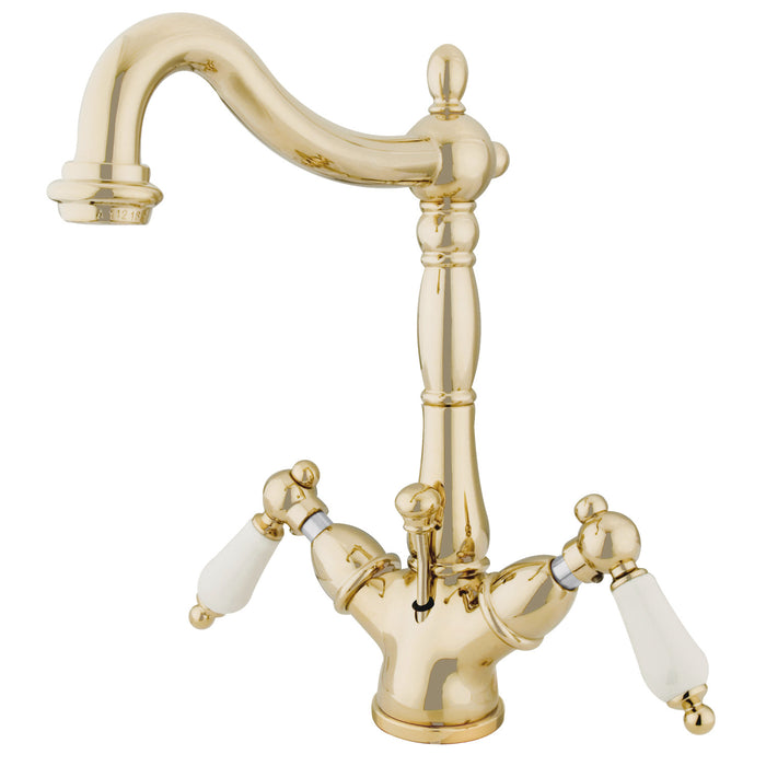 Heritage KS1432PL Two-Handle 1-or-3 Hole Deck Mount Bathroom Faucet with Brass Pop-Up, Polished Brass