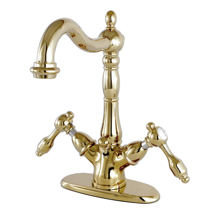 Tudor KS1432TAL Two-Handle 1-or-3 Hole Deck Mount Bathroom Faucet with Brass Pop-Up, Polished Brass