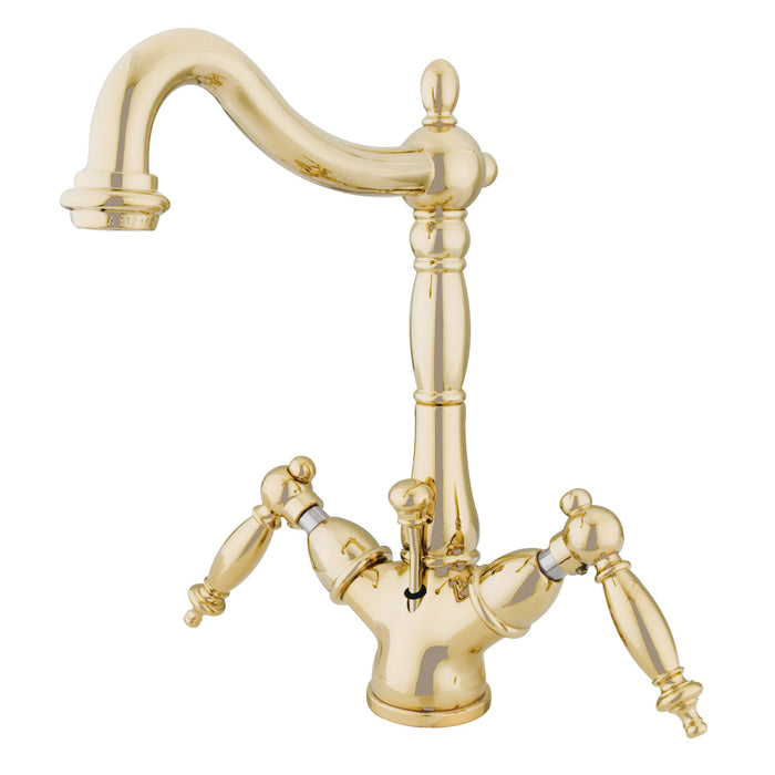 Heritage KS1432TL Two-Handle 1-or-3 Hole Deck Mount Bathroom Faucet with Brass Pop-Up, Polished Brass