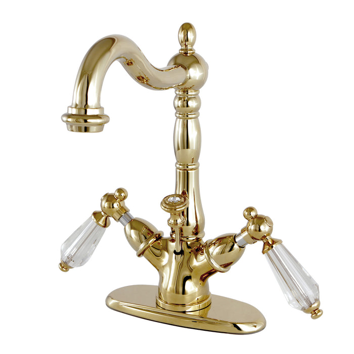 Wilshire KS1432WLL Two-Handle 1-or-3 Hole Deck Mount Bathroom Faucet with Brass Pop-Up, Polished Brass