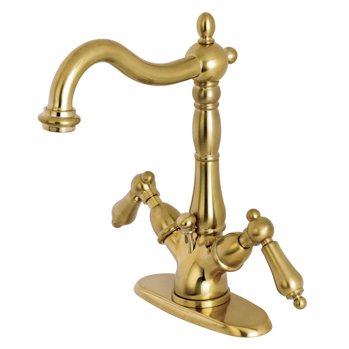 Heritage KS1437AL Two-Handle 1-or-3 Hole Deck Mount Bathroom Faucet with Brass Pop-Up, Brushed Brass