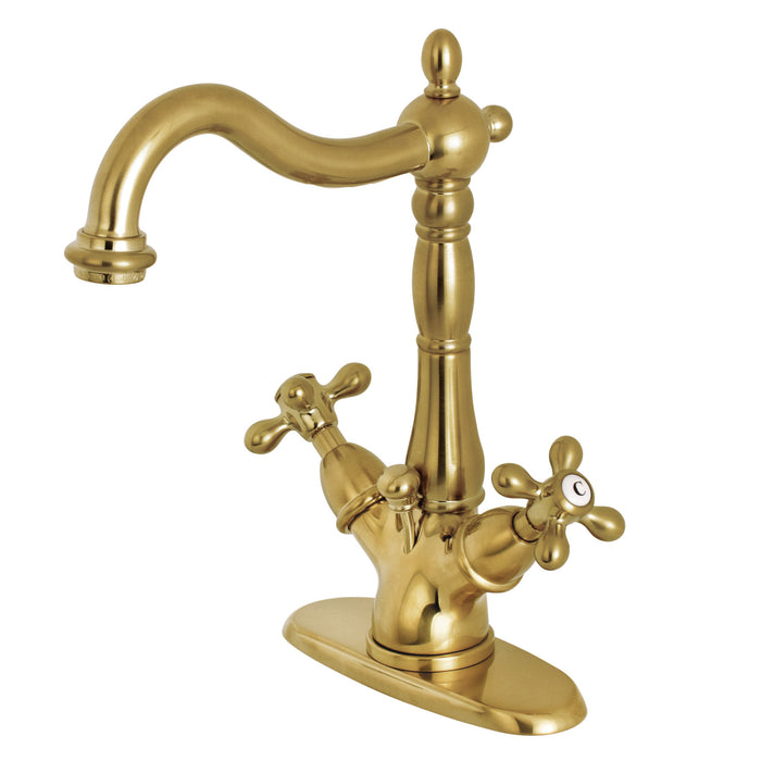 Heritage KS1437AX Two-Handle 1-or-3 Hole Deck Mount Bathroom Faucet with Brass Pop-Up, Brushed Brass