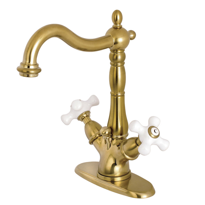 Heritage KS1437PX Two-Handle 1-or-3 Hole Deck Mount Bathroom Faucet with Brass Pop-Up, Brushed Brass