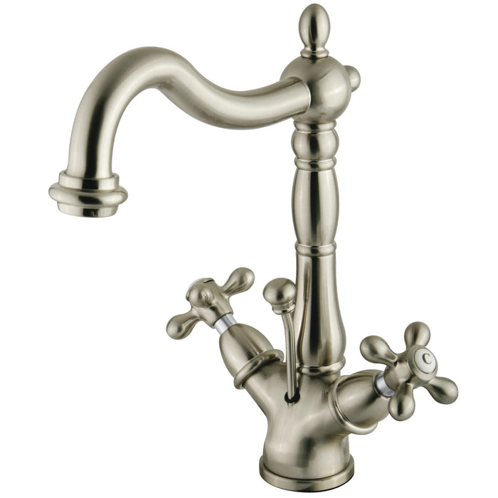 Heritage KS1438AX Two-Handle 1-or-3 Hole Deck Mount Bathroom Faucet with Brass Pop-Up, Brushed Nickel