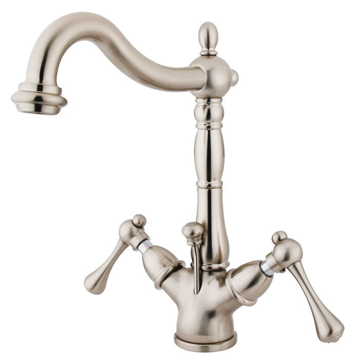 Heritage KS1438BL Two-Handle 1-or-3 Hole Deck Mount Bathroom Faucet with Brass Pop-Up, Brushed Nickel
