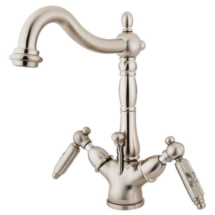 Victorian KS1438GL Two-Handle 1-or-3 Hole Deck Mount Bathroom Faucet with Brass Pop-Up, Brushed Nickel