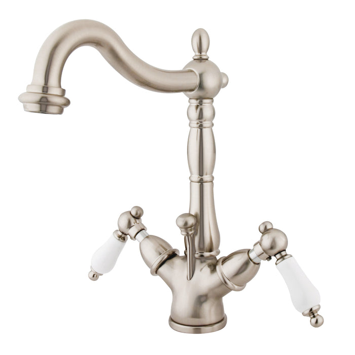 Heritage KS1438PL Two-Handle 1-or-3 Hole Deck Mount Bathroom Faucet with Brass Pop-Up, Brushed Nickel