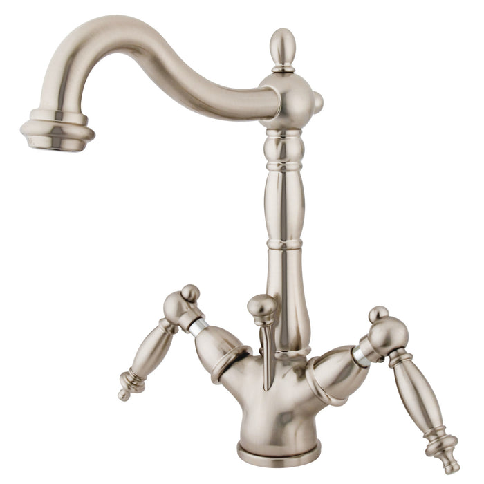Heritage KS1438TL Two-Handle 1-or-3 Hole Deck Mount Bathroom Faucet with Brass Pop-Up, Brushed Nickel