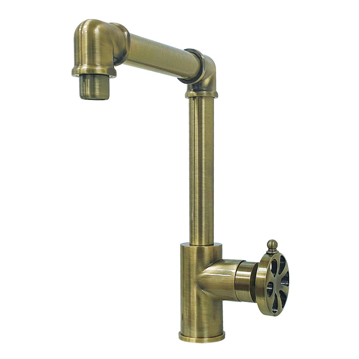 Kingston Sona KS144RXAB - Belknap One-Handle 1-Hole Bathroom Faucet with Push Pop-Up Drain, Antique Brass
