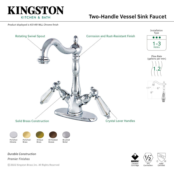 Wilshire KS1491WLL Two-Handle 1-or-3 Hole Deck Mount Vessel Faucet, Polished Chrome