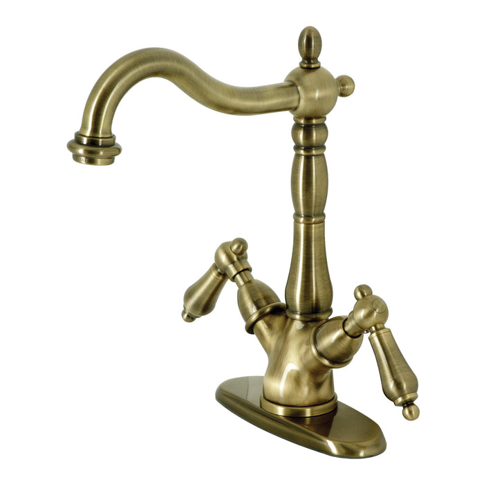 Heritage KS1493AL Two-Handle 1-or-3 Hole Deck Mount Vessel Faucet, Antique Brass