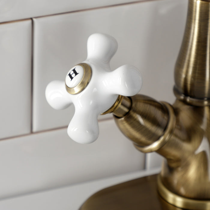 Kingston Heirloom KS1493PX - Heritage Two-Handle 1-or-3 Hole Deck Mount Vessel Faucet, Antique Brass