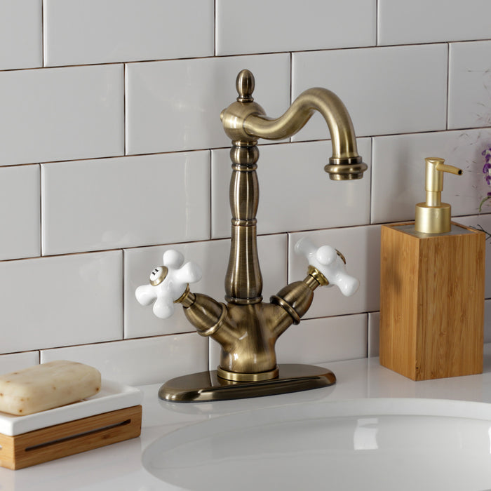 Kingston Heirloom KS1493PX - Heritage Two-Handle 1-or-3 Hole Deck Mount Vessel Faucet, Antique Brass