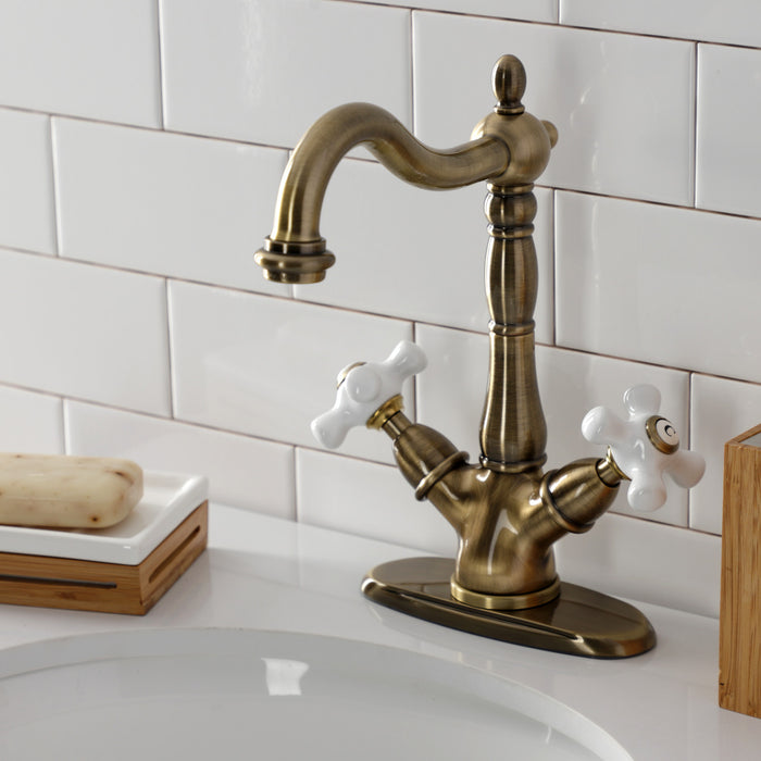 Kingston Heirloom KS1493PX - Heritage Two-Handle 1-or-3 Hole Deck Mount Vessel Faucet, Antique Brass