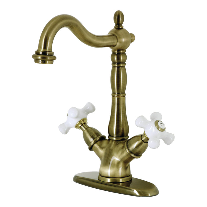 Kingston Heirloom KS1493PX - Heritage Two-Handle 1-or-3 Hole Deck Mount Vessel Faucet, Antique Brass