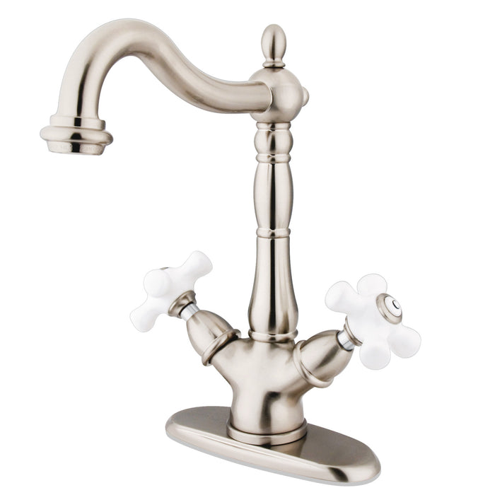 Heritage KS1498PX Two-Handle 1-or-3 Hole Deck Mount Vessel Faucet, Brushed Nickel