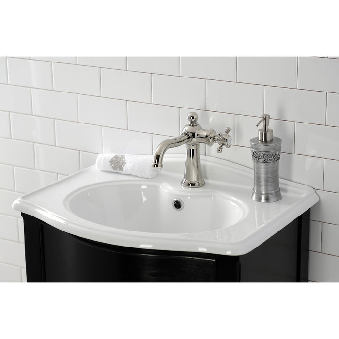 Kingston Heirloom KS154BXPN - Nautical One-Handle 1-Hole Bathroom Faucet with Push Pop-Up Drain, Polished Nickel