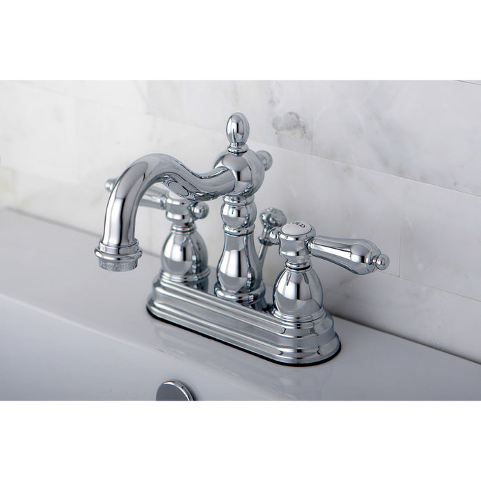 KS1601BAL Two-Handle 3-Hole Deck Mount 4" Centerset Bathroom Faucet with Brass Pop-Up, Polished Chrome